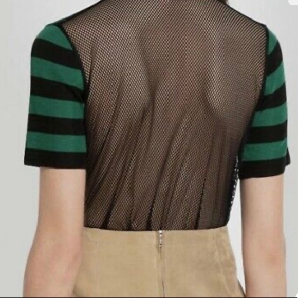 Sandro Tender Striped Mesh Top Green Black Size 2 - Picture 3 of 11